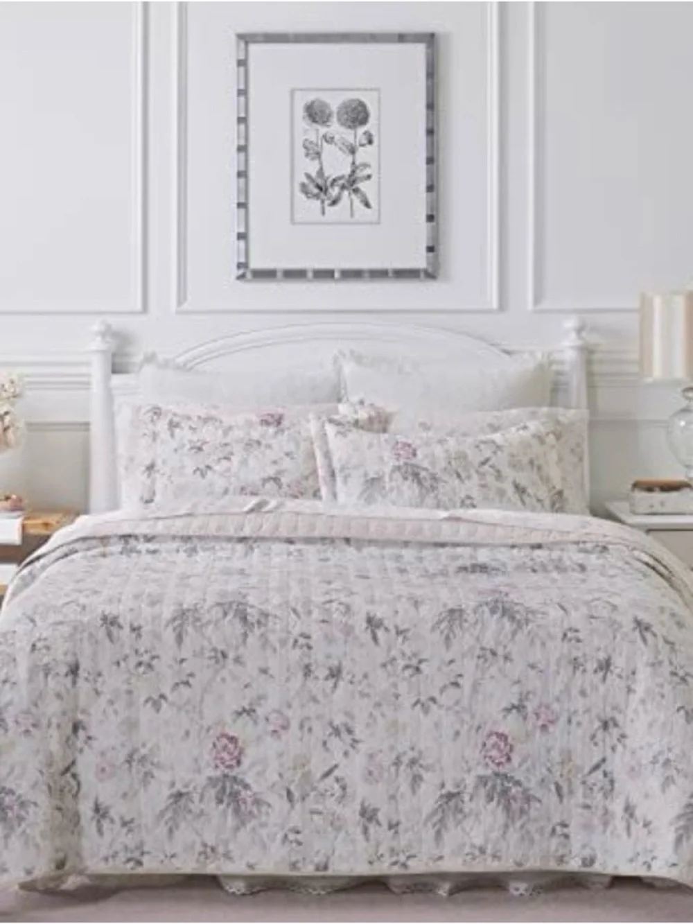 Classic Floral Quilt Set in Soft White and Pink - Laura Ashley